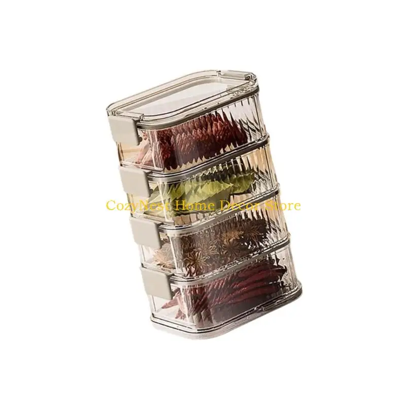 Distribuidor transparente especiarias 92MF com tampas intercambiáveis ​​que temperam a caixa armazenamento
