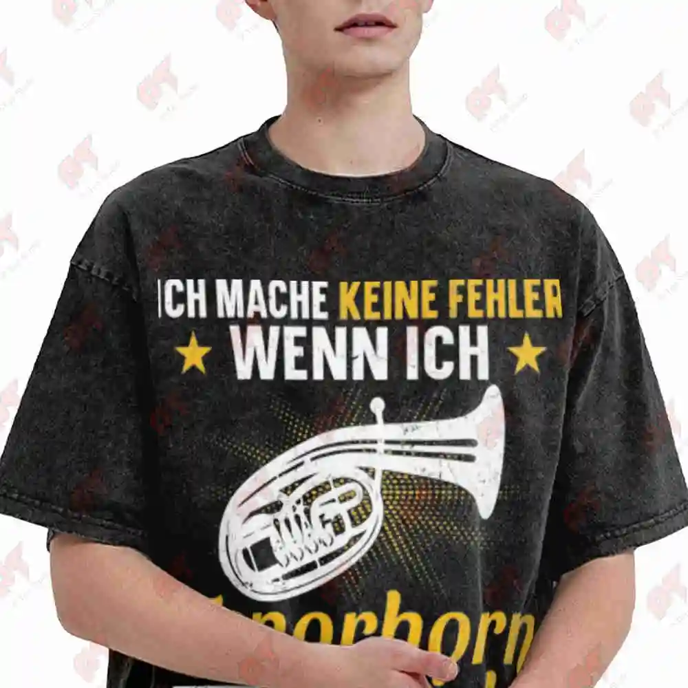 Tenor Horn Musician German Quote Vintage Washed Tee Pure Cotton T-Shirt