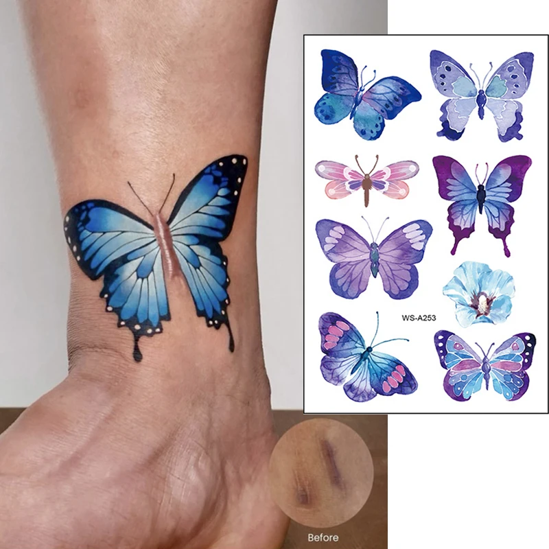 Waterproof Sexy Colorful Butterfly Temporary Tattoo Sticker Black Butterfly Flower Bow Body Arm Sleeve Chest Fake Totem Women