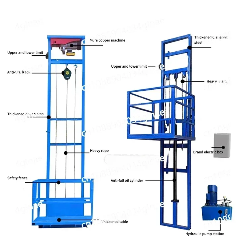 Winda domowa 3M obciążenie 500KG hydrauliczna winda towarowa prosta fabryka mały magazyn prowadnica szyna platforma podnosząca elektryczny wciągnik