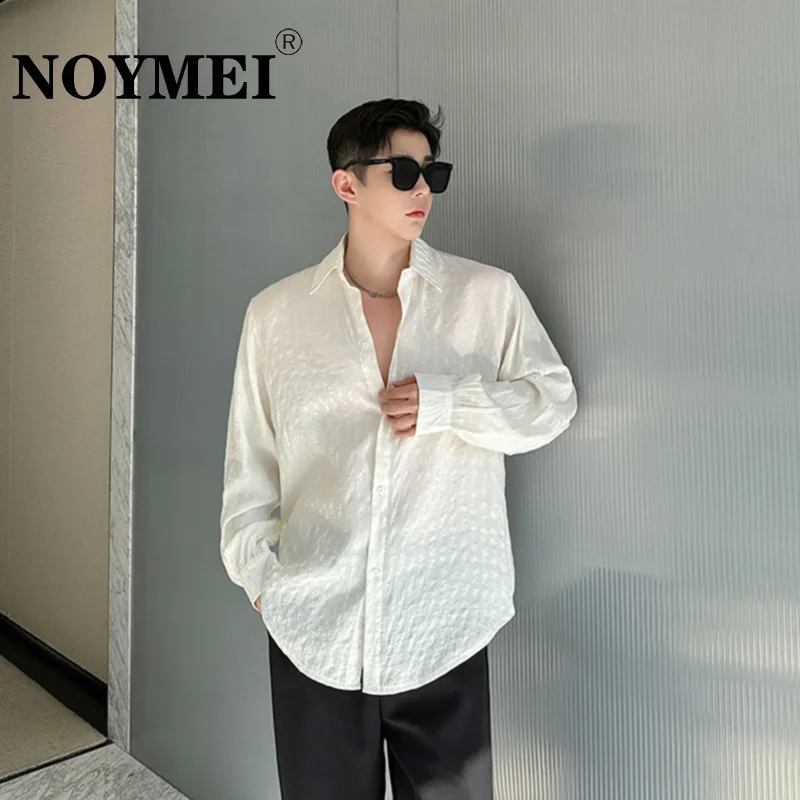 NOYMEI Fashionable Korean Style Loose Simple Long Sleeve Shirt Casual Pleated Design All-match 2024 Summer New Men Top WA4193