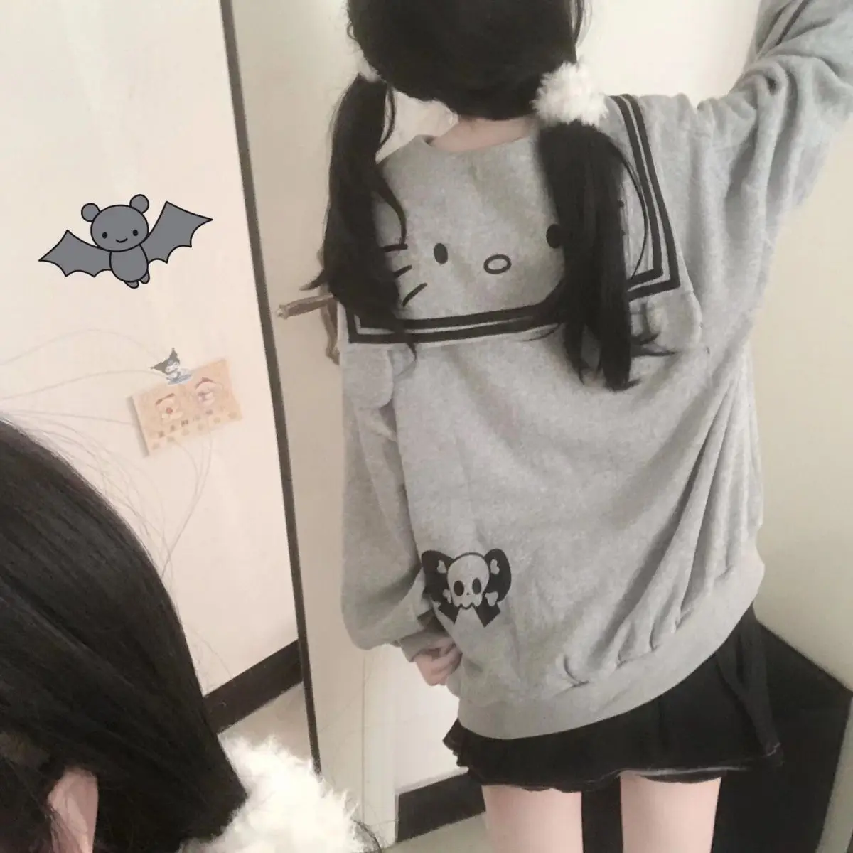 Hello Kitty Zipper Jacket Navy Collar Sanrioed Anime Kawaii Cardigan Hoodie Cotton Spring Girls Coat Japanese Loose Casual Cute