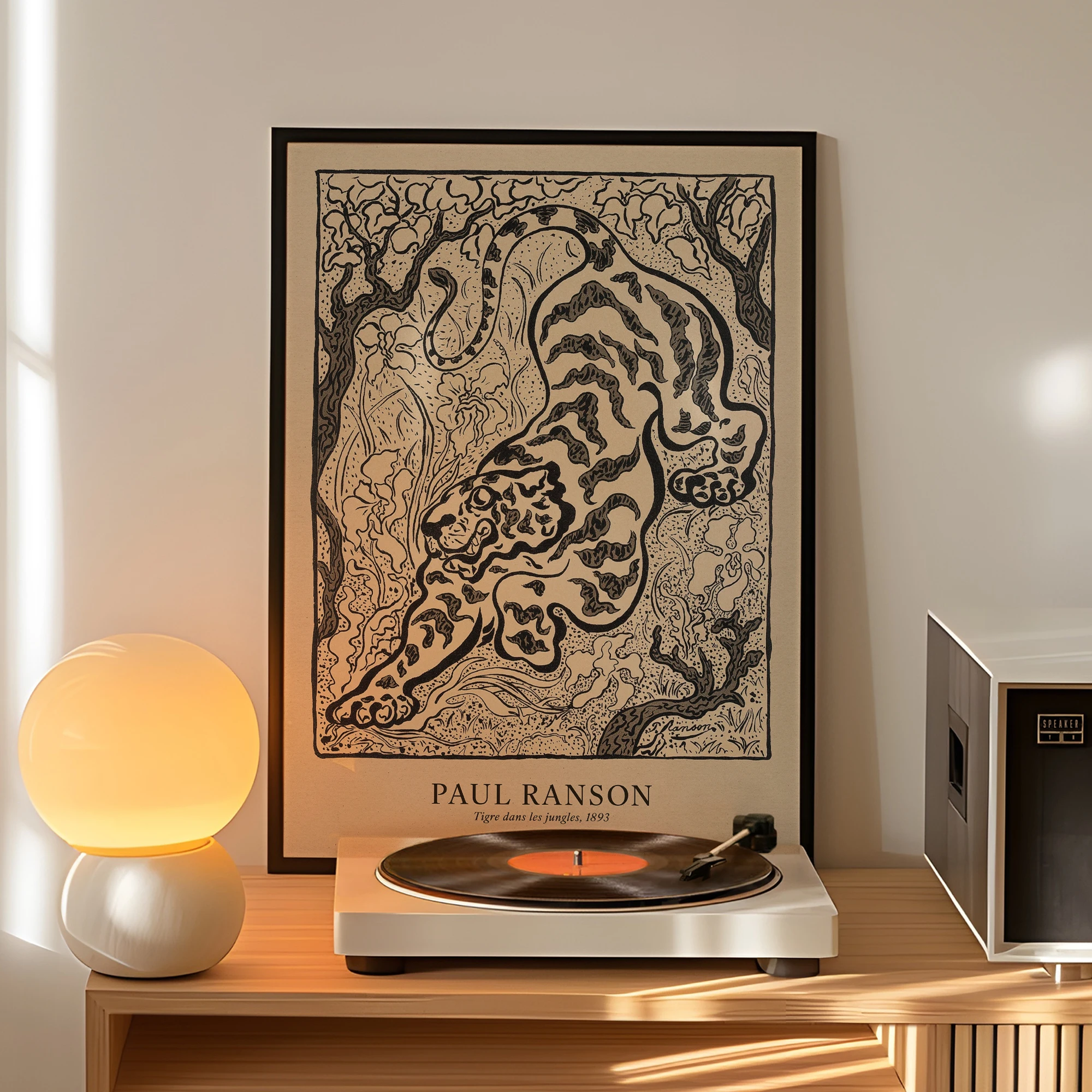 Retro Paul Ranson Tiger In Jungle Linocut Wall Art Print Canvas Painting Poster Picture For Bedroom,Living Room Home Decor
