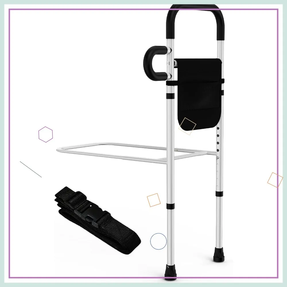 Adjustable Bed Safety Rails for Seniors - Portable Support with Storage Pocket, Holds 330 Lbs, Easy Setup