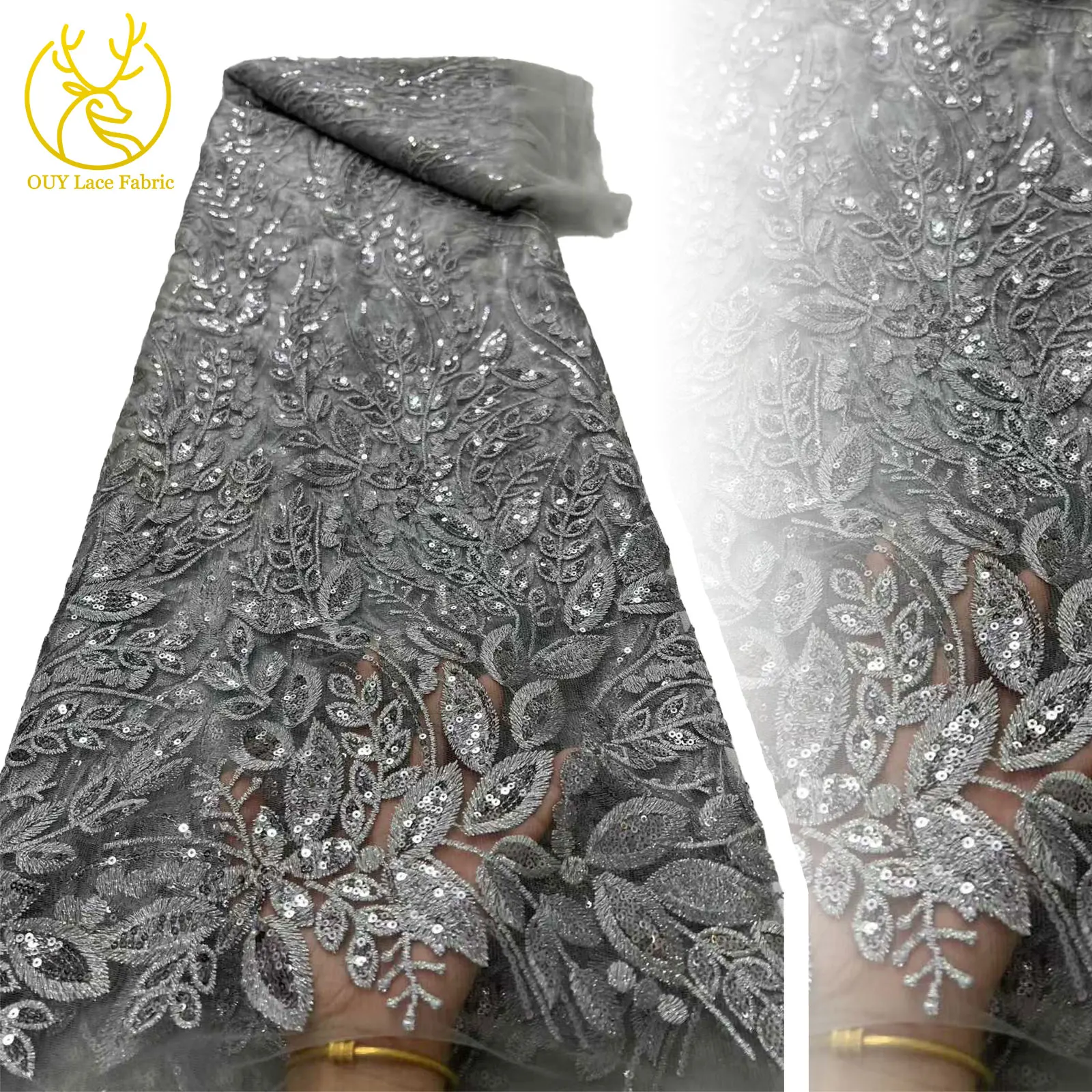 

Hot-Selling African Groom Embroidered Lace Fabric 2025 High-Quality French Nigerian Sequined Evening Lace Fabric Evening Gown