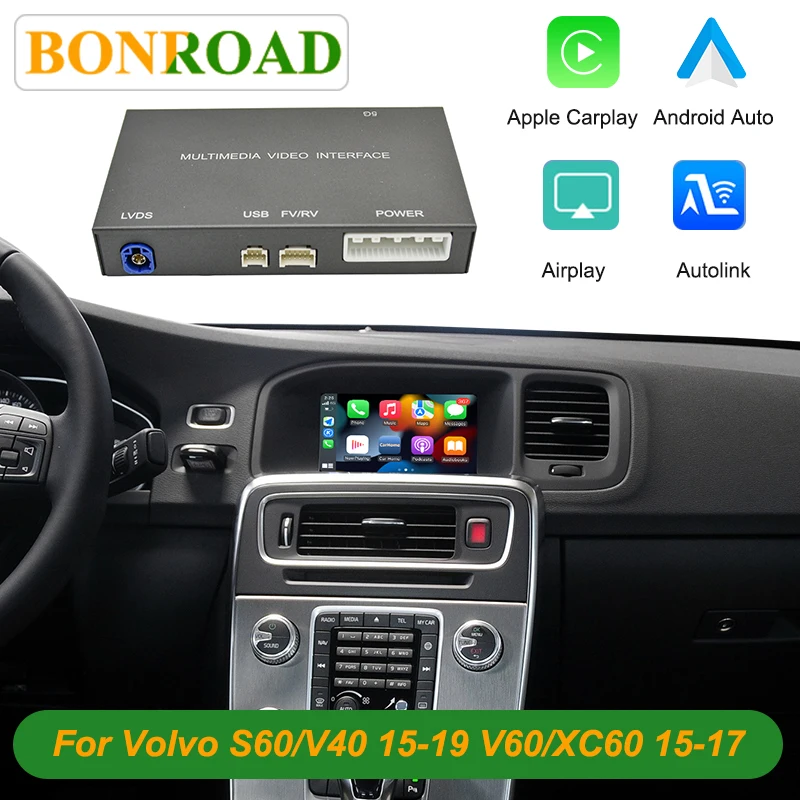 Decodificador Inalámbrico Bonroad CarPlay Android para Actualización de Pantalla OEM de Automóvil para Volvo XC60 V60 V40 S60 2015-2019 con Pantalla de 7 Pulgadas y Airplay