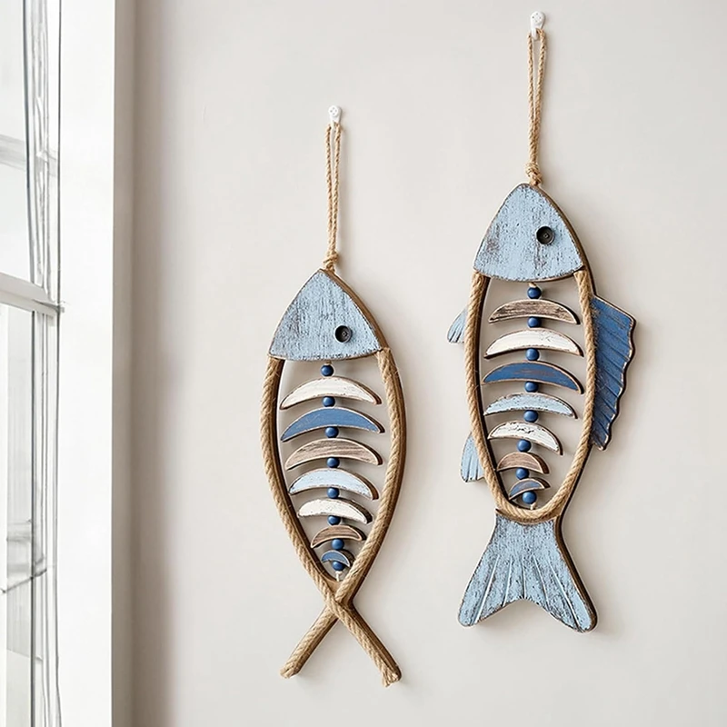 Wooden Fish Wall Decor, Antique Nautical Fish Decoration, Hand Carved Fish Wall Decor, For Mediterranean Beach Theme