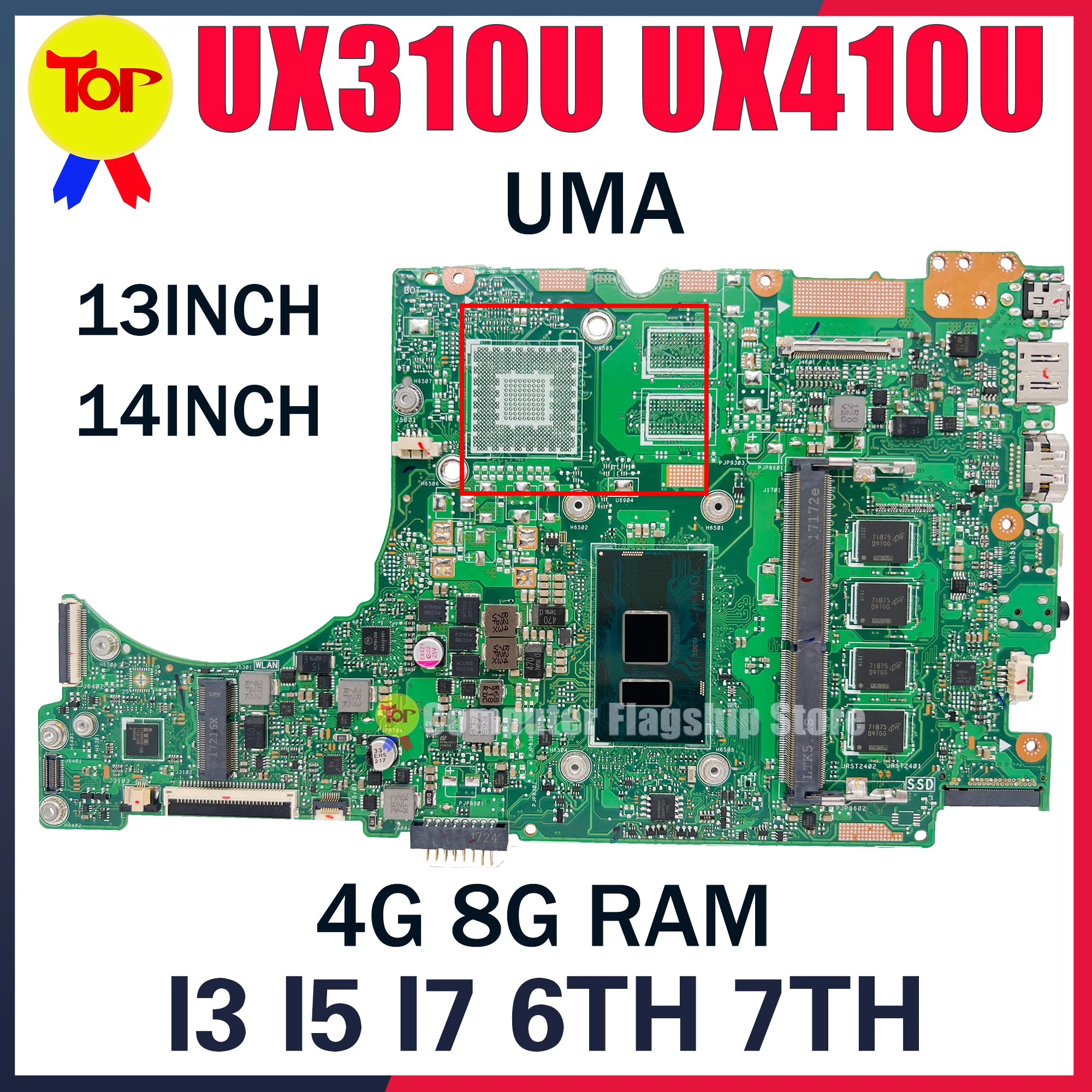 

Материнская плата UX310U для ноутбука ASUS UX310UA UX410UA UX410UAK UX410UV UX310UAK UX410UQK UX3000U U310U I3 I5 I7 4G 8G, материнская плата