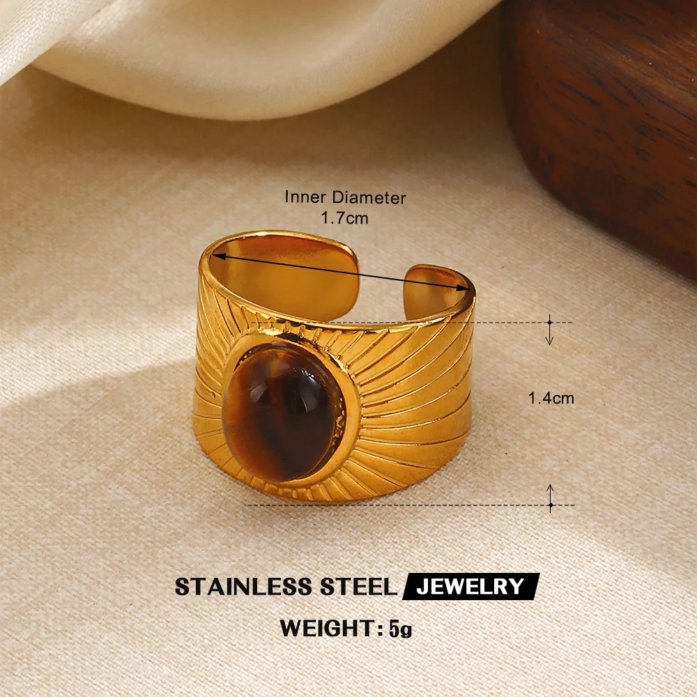 Tiger Eye Stone Stainless Steel Ring Neutral Designer Jewelry Gold Plated Natural Stone Rings Couples Gift Items