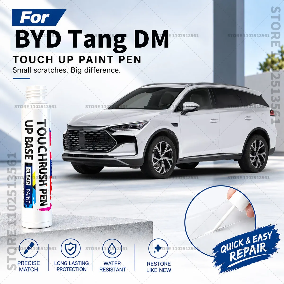 Automotive Paint Pen Car Scratch Remover Touch Up Repair Pen DIY Vehicle Paint Repair Tool Accessories For BYD Tang DM White
