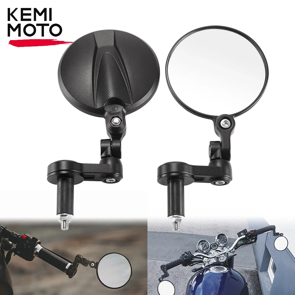 KEMIMOTO Motorfiets Spiegel 10 CM Ronde Emark Stuur End Spiegels met M8 M6 Schroef voor Motor Scooter Fiets Achteruitkijkspiegel