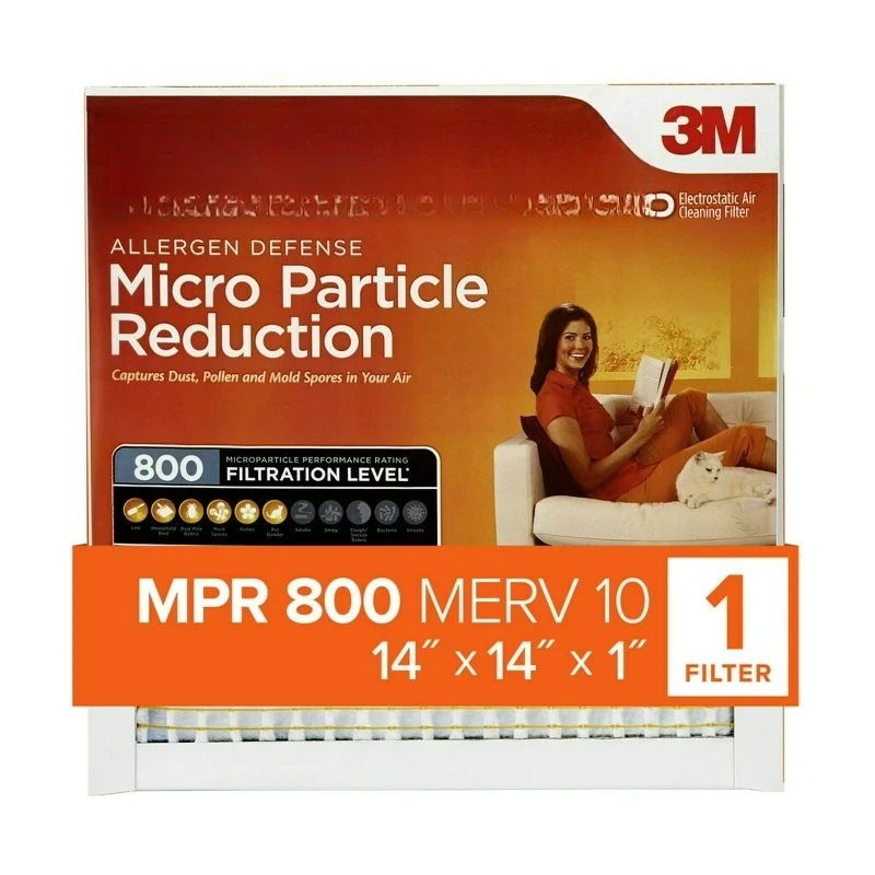 

14x14x1, Allergen Defense Micro Particle Reduction HVAC Furnace Air Filter, 800 MPR, 1 Filter