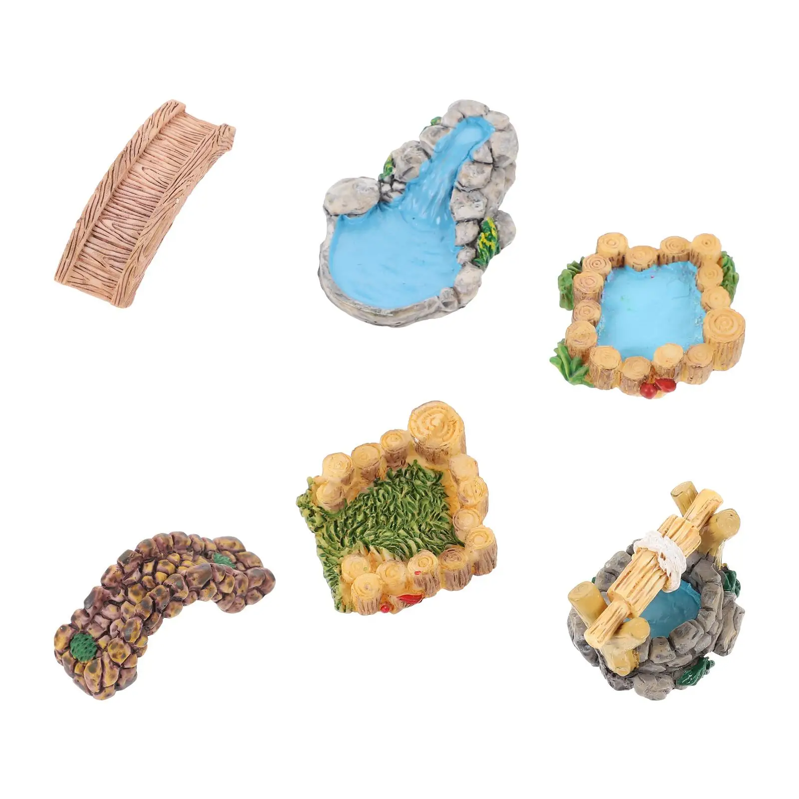 

6 Retro Resin Ornament Decorations Figurines Small Size Vivid Lifelike Statues Scratch Resistant Realistic Technique Mini Garden