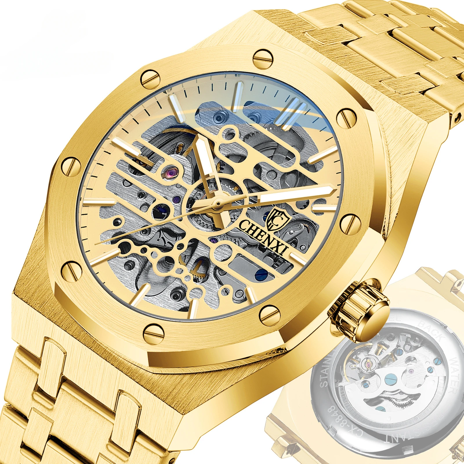 Luxury Golden Automatic Watch Men Stainless Steel Waterproof Mechanical Watch for Men Top Brand Busienss Casual Wristwatch