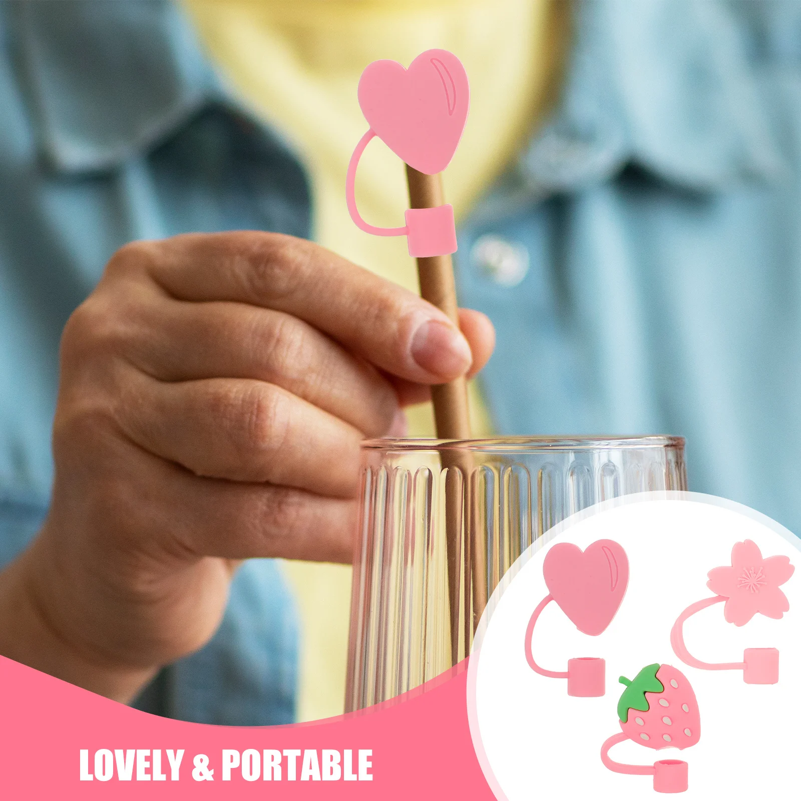 

3Pcs Adorable Silicone Straw Cover Dust-Proof Drinking Straw Lids Easy Clean Long Service Time Creative Shape Decorative