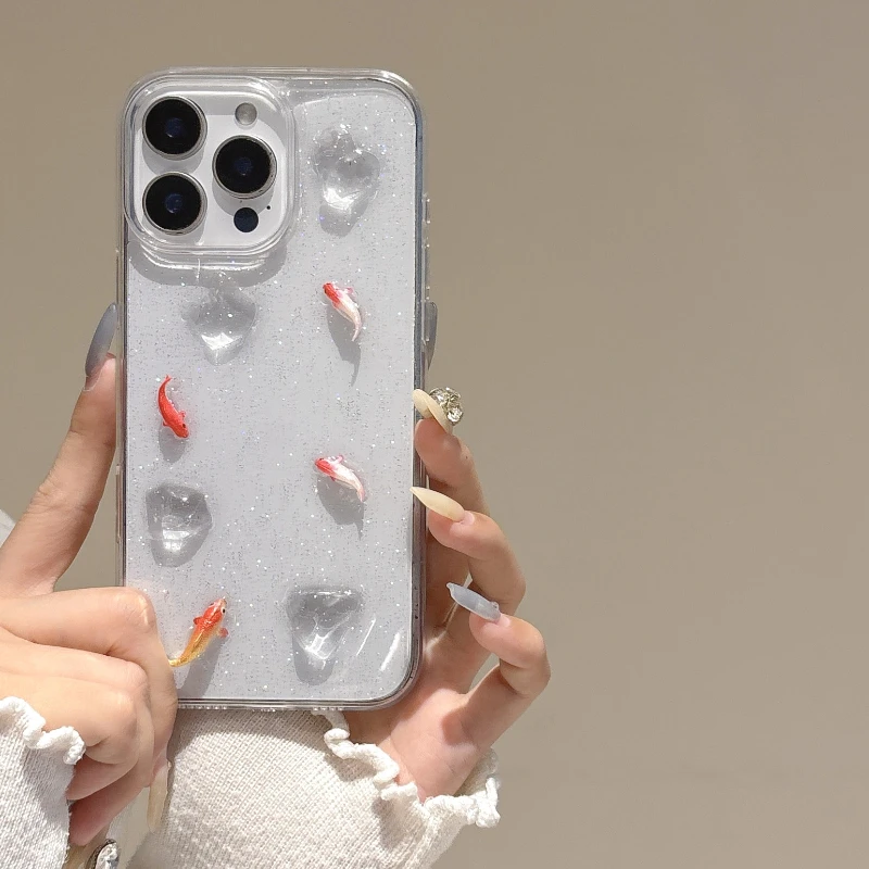 

Little Goldfish Dropper Butterfly Protective Case Suitable for IPhone 16 15 14 13 12promax Transparent Anti Drop Simplephonecase