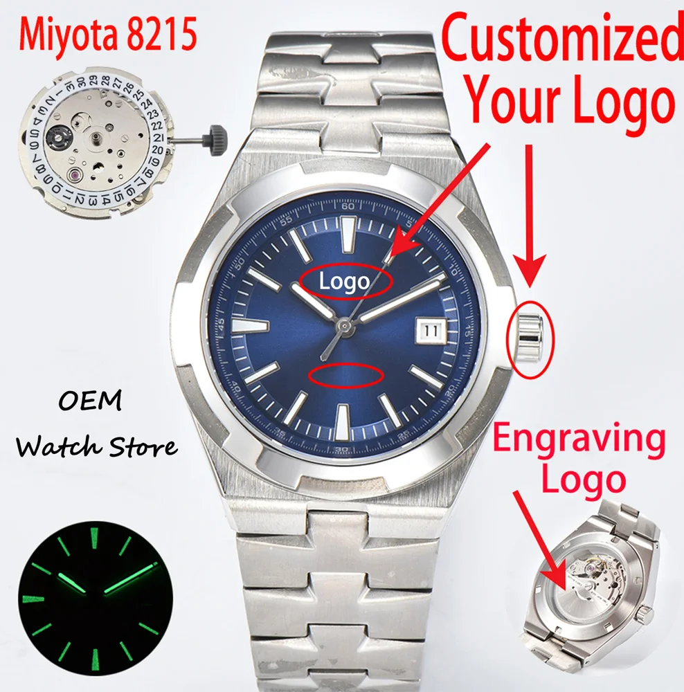 Customized Logo 41mm Watch Men\'s Watch Miyota 8215 Automatic Movement Watch Stainless Steel Sapphire Glass Waterproof 100m Watch