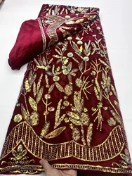 Classical Style Wine African Sequins Velvet Lace Fabric 2026 High Quality Nigerian Velvet Lace Fabric For Party Dress PHD26141