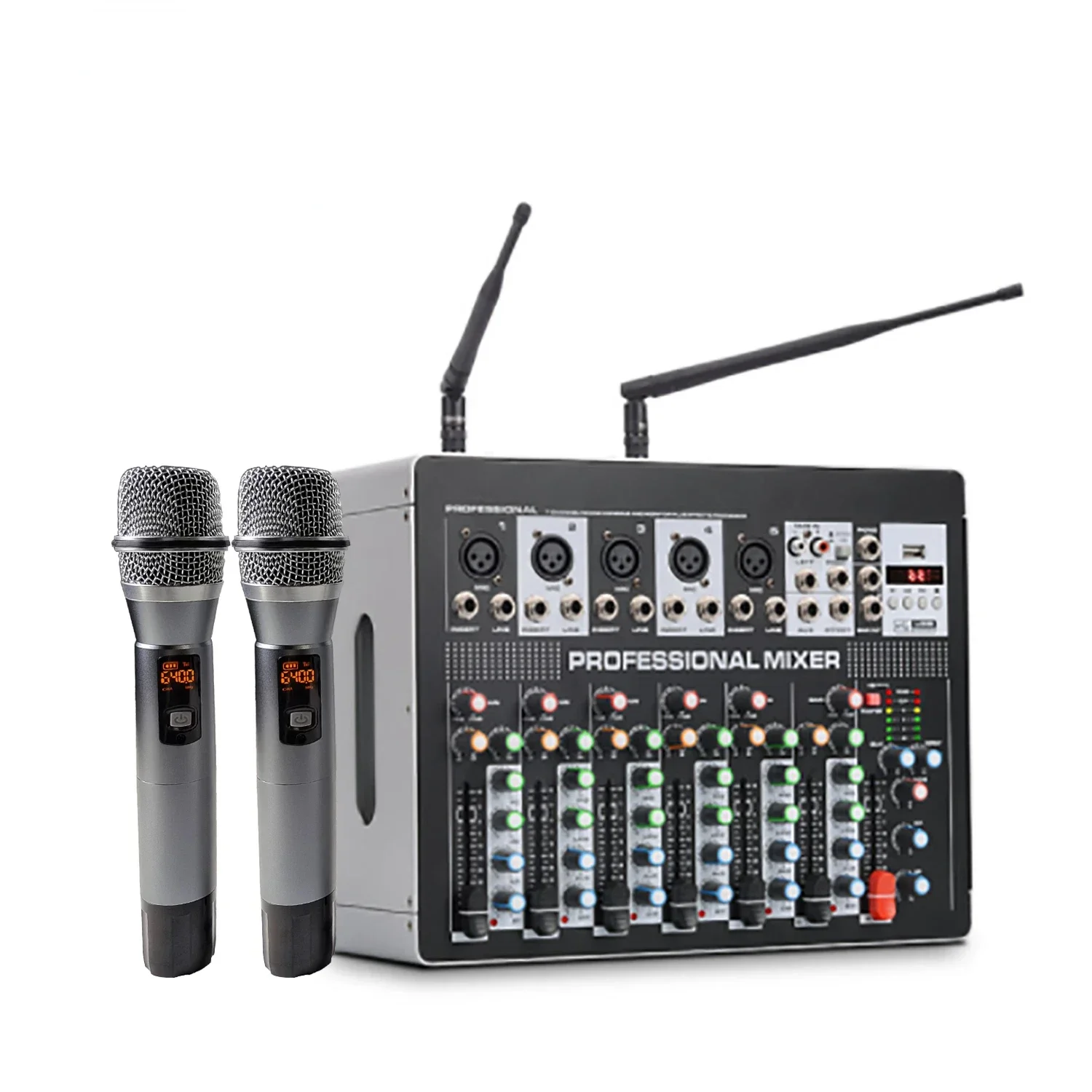 Professional 7-channel mixer with amplifier wireless microphone integrated machine suitable for karaoke stage perform Hot sales