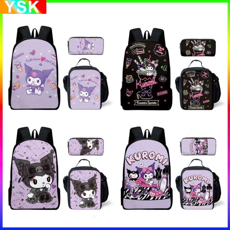 3PC-Set Sanrio Kuromi Backpack Sanrio Backpack Pencil Bag Student School Bag Primary and Middle Mochila backpacks for children\'s