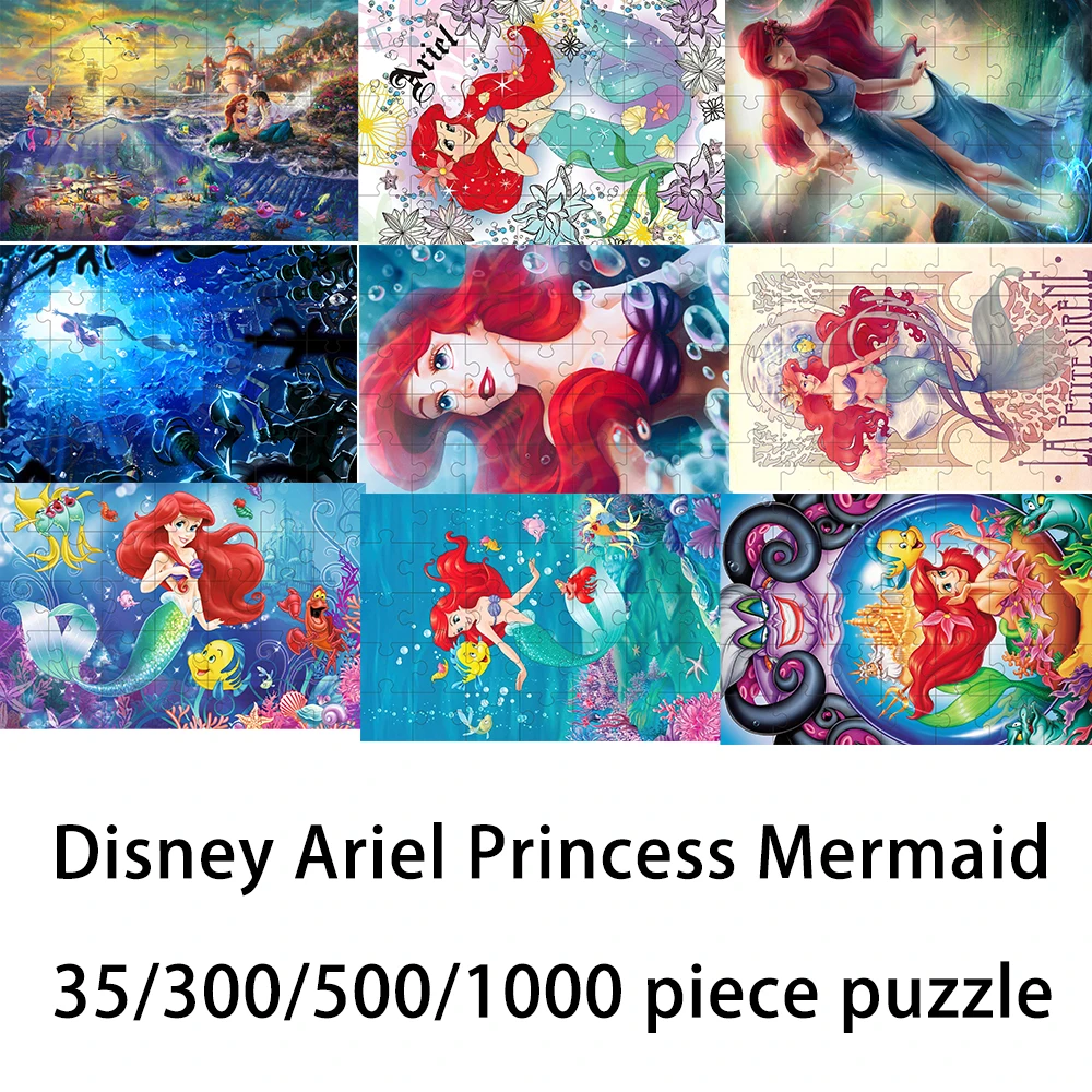 jigsaw puzzle Disney Princess Ariel 35/300/500/1000  pieces wooden onePiece Puzzles for Adults childrenEducational Toys Gifts