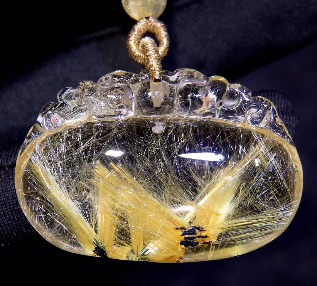 Natural Gold Rutilated Quartz Pendant Sun Flower Rutilated Quartz Jewelry 25.5/37.3/10mm Flower Men Women Brazil AAAAAAA