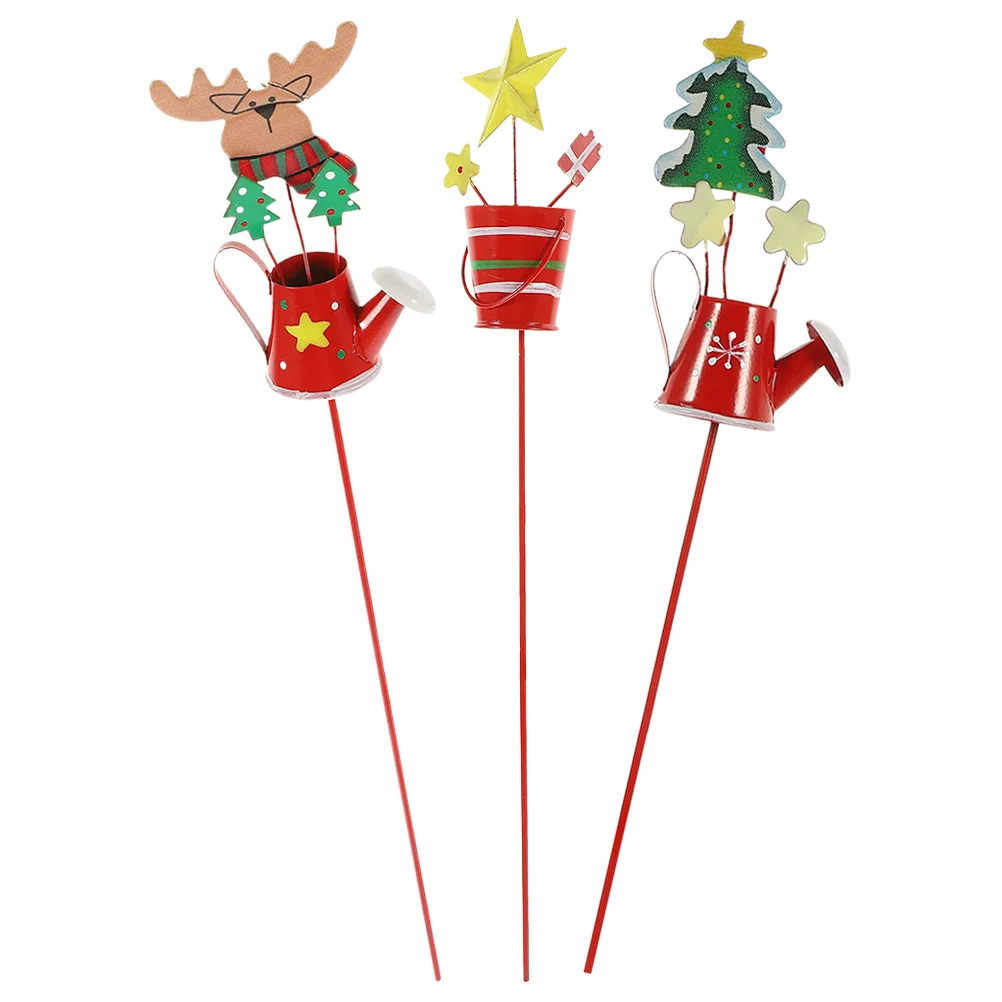 3 pçs pote de planta de natal estaca ferro decoração do jardim de natal para gramado quintal passarela entrada ao ar livre bonsai inserção