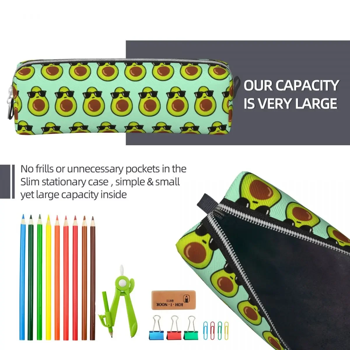 Cool Avocado Fruit Pencil Case Creative Pen Holder Bag Girl Boy Large Storage School Supplies Gifts Pencilcases