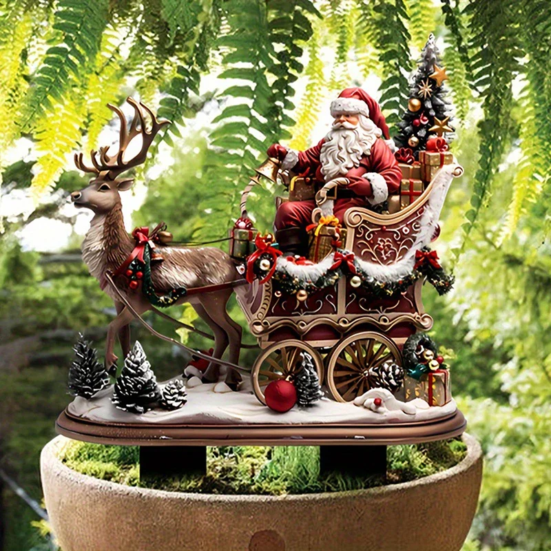 Christmas Garden Stakes Cute Reindeer Santa Figurines Lifelike Landscaping Yard Ornaments Holiday Party Outdoor Decor Supplies