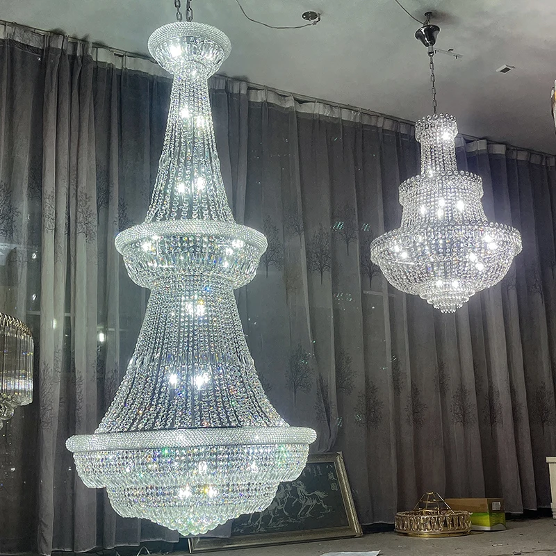 

Light Luxury Loft Duplex Crystal Chandelier Villa Chandelier Staircase Long Chandelier European-style Large Chrome Chandelier