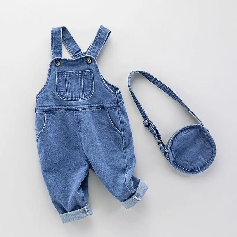 Spring Autumn New Children\'s Overalls Boys Girls Universal Fashionable Jeans Baby Foreign Flavour Versatile Denim Overalls