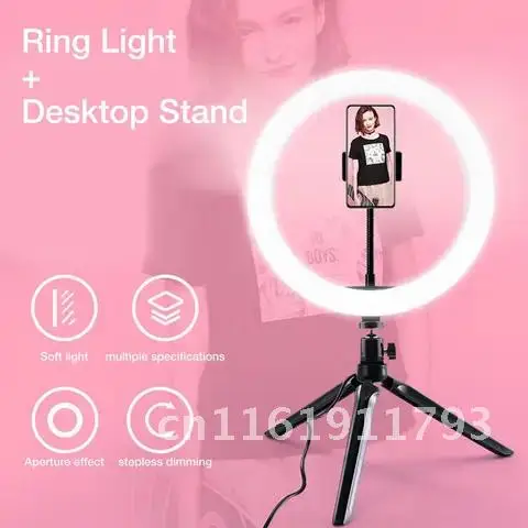 Selfie Ring Light With Tripod Led Lamp Dimmable Photography Light Bluetooth Remote Led Ring Lamp For Vlog Makeup Youtube TikTok