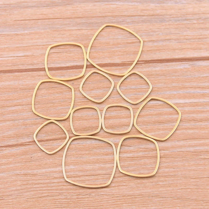 10pcs Square Charm Gold Color Stainless Steel Pendant Open Bezels Hollow Pressed Resin Frame Mold Bezel DIY Jewelry Making