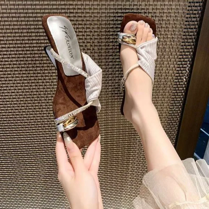 

Women Summer Wedge Sandals French Style Square Toe High Heel Outdoor Fashion Shoes 2026 New Arrival