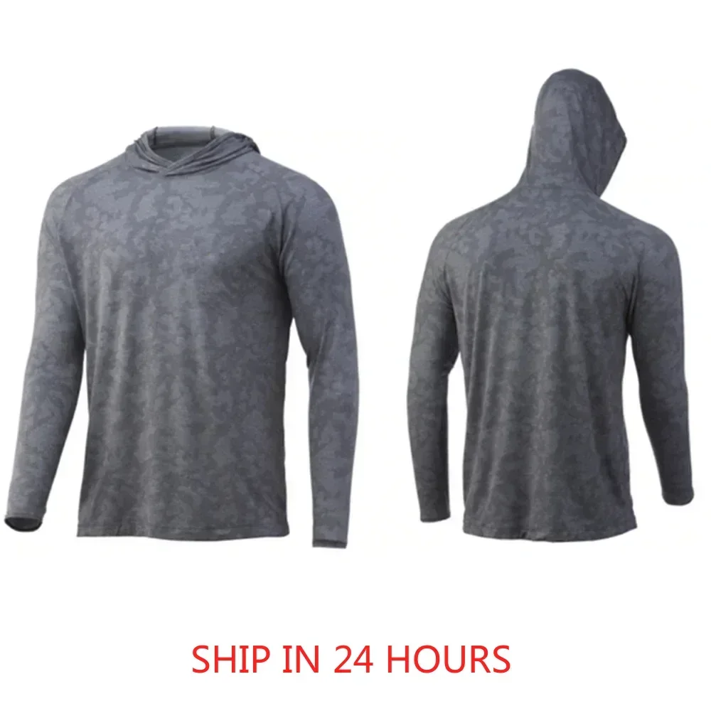 Camicie da pesca Huk Fish Abbigliamento T-shirt a maniche lunghe Upf 50 Cappuccio Protezione solare Giacca da pesca traspirante UV Abbigliamento da pesca da uomo
