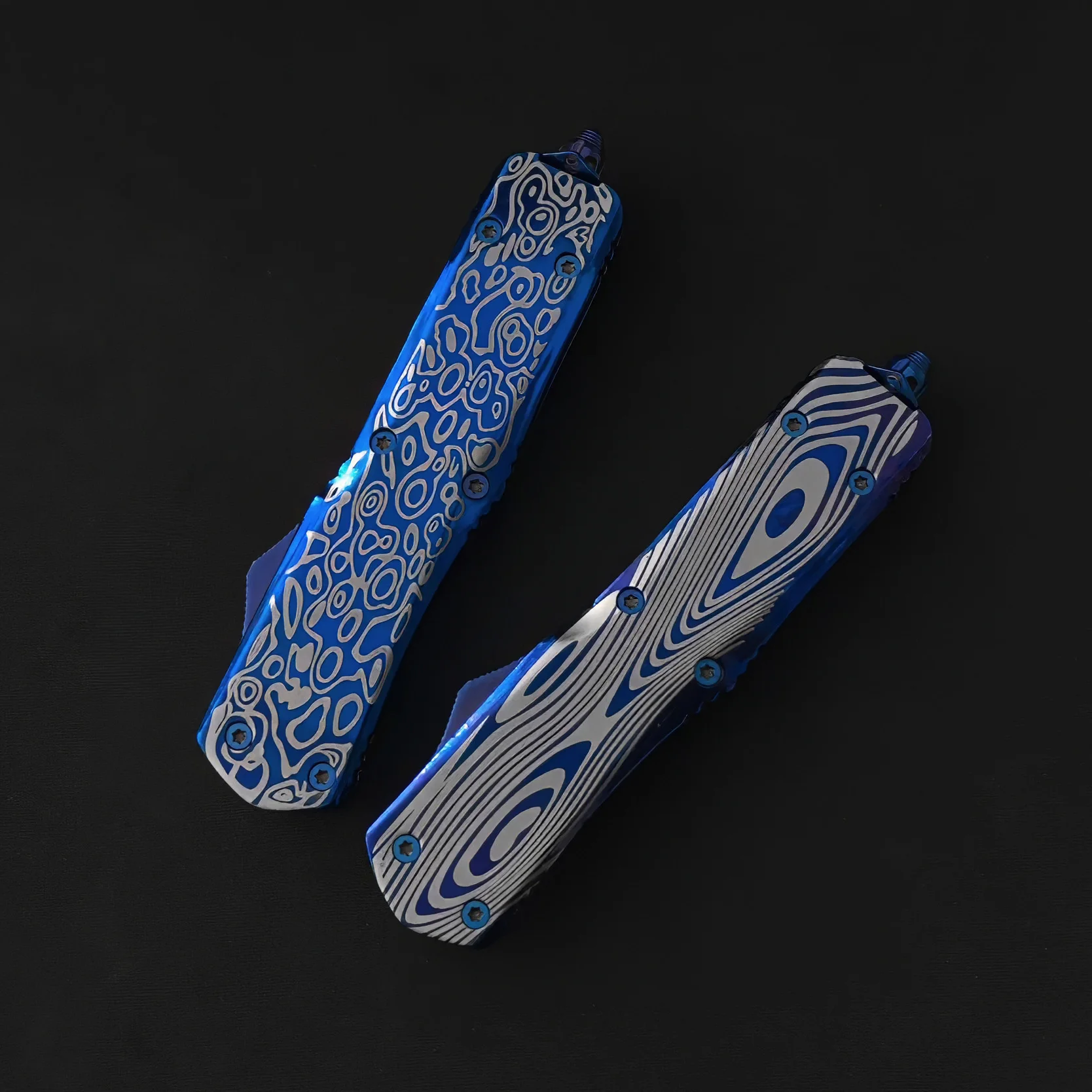 

MICRO TECH Troodon Pocket Knife Blue Titanium Zinc Alloy Handle Knives Tactical Self Defense Outdoor EDC Knife