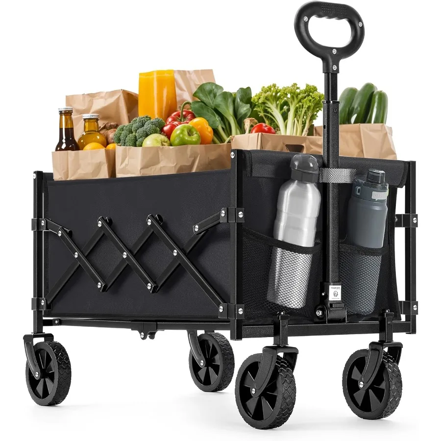 SONGMICS Collapsible Wagon Portable Wagon Folding with Wheels Utility Pull Wagon Camp Garden Cart with Handle Loads Up to 330 l