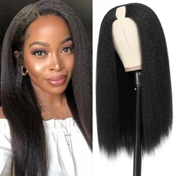 U V Part Wig Kinky Straight Human Hair Machine Made 180% Density Yaki Straight U Part Human Hair Wig For Women Natural Color