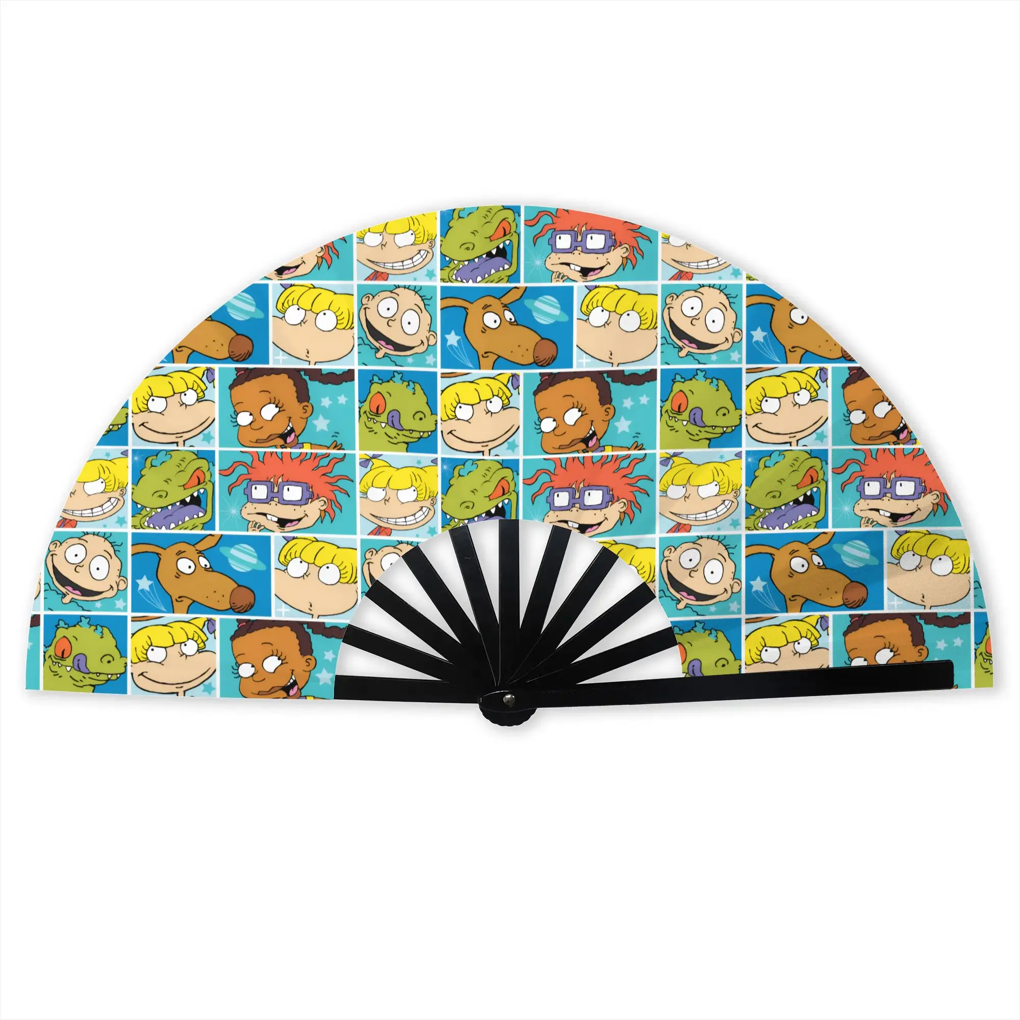 R-Rugrated Comic Mangas Stylish Hand Fan Men  Printed Polyester Fan Aesthetic Costume Prop Folding Fans For Sports Events Gift