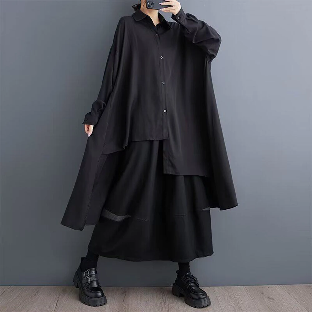 Y2K Dunkles Fledermausärmel-Hemd im japanischen Stil, geschlechtsneutral, Herbst-Streetwear, modisches Jugend-Outdoor-Oberteil, vielseitiges Langarmshirt, Unisex 2026