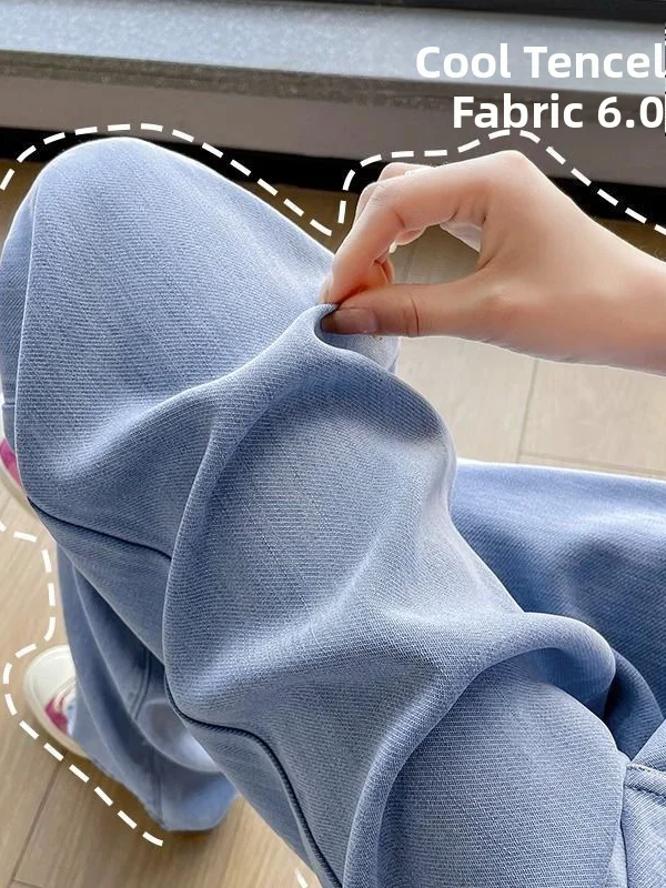 

Ultra-Thin Silk Denim Jeans Women's Small Size Summer Thin High Waist Slimming Ice Silk Drape Loose Straight Leg Pants