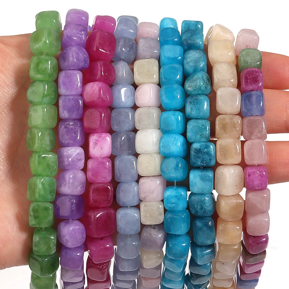 45 Stück 8mm quadratische Aquamarin-, Morganit-, Turmalin-, Peridot-, Apatit-Steinperlen, Naturstein-Abstandsperlen für DIY-Schmuckherstellung – Detail 2