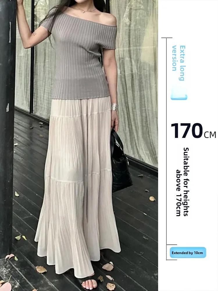 

Юбка миди А-силуэта с высокой талией для высоких женщин, весенняя коллекция, цвет хаки, плиссированная, в несколько слоев, повседневная, для офиса