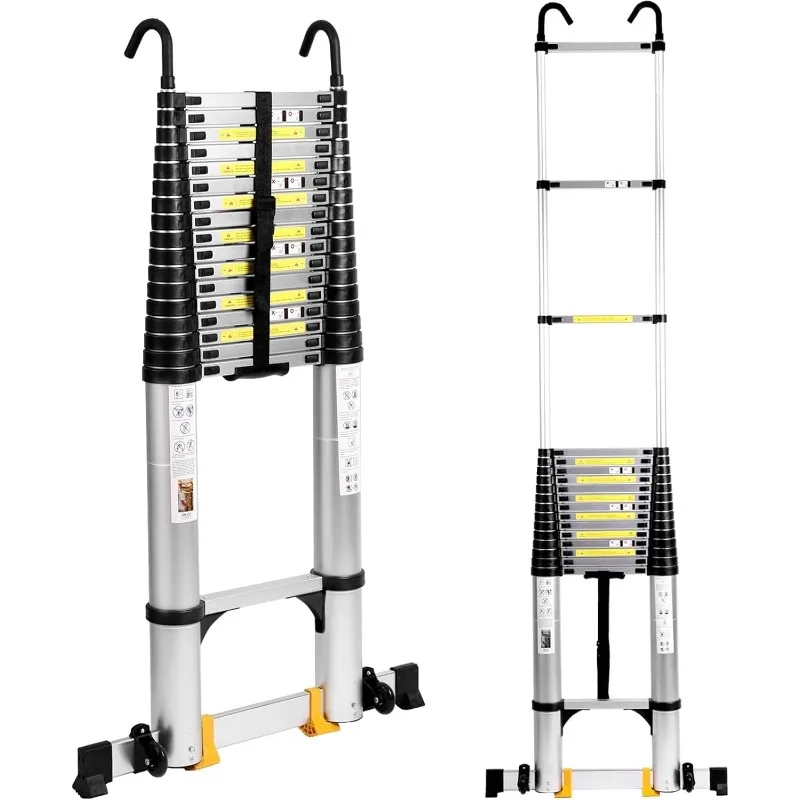 BOWEITI 26.2FT Telescoping Ladder, Aluminum Collapsible Ladder w/Non-Slip Feet, Lightweight RV Compact Ladder