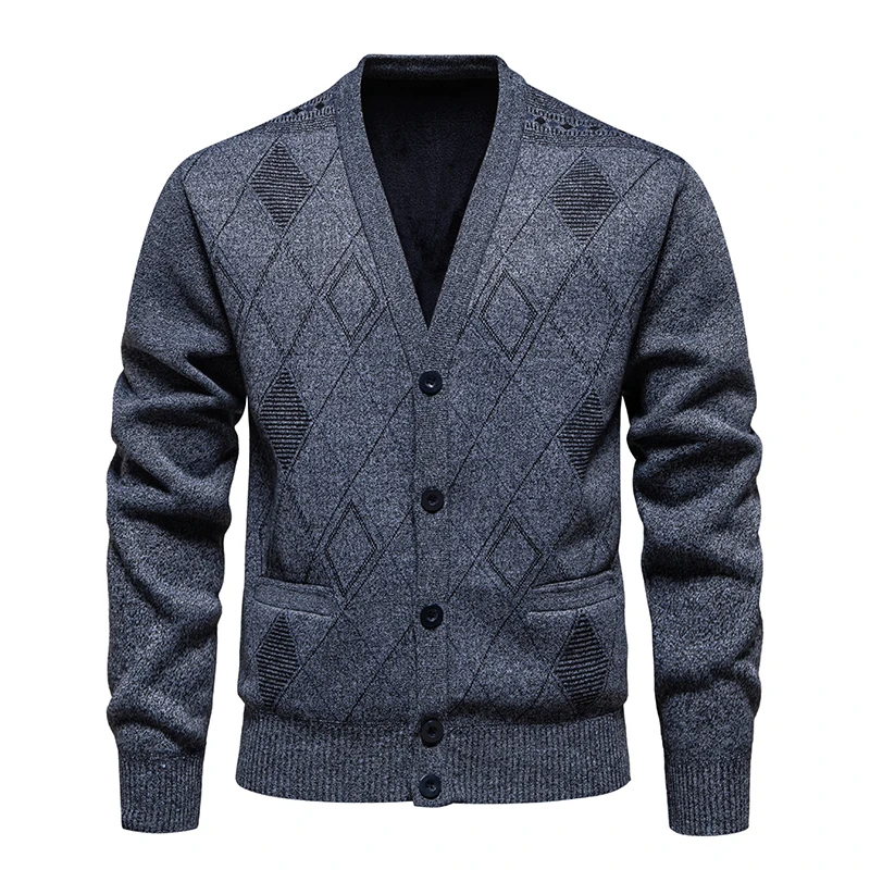 Mens Fleece Thick Cardigan Autumn Winter Knitted Sweaters Male Cardigans Slim Fit Luxury Brand Cold Sweater Coat Jacket