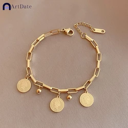 Women Paperclip Chain Bracelet,18K Gold Plated Stainless Steel Adjustable Chain Bracelet,Chunky Stackable Layered Jewelry