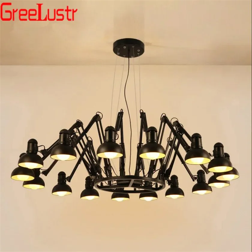 LED Retro Spider Black Pendant Light  Adjustable Arms Chandeliers for Indoor Hanging Lamp Lusters Abajur Luminaire Pendant lamp