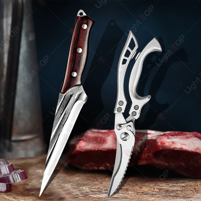 

Professional Cooking Kitchen Knife Boning Knife Meat Cleaver High Carbon Stainless Steel Chef Knives Fruit Peeler BBQ Scissors