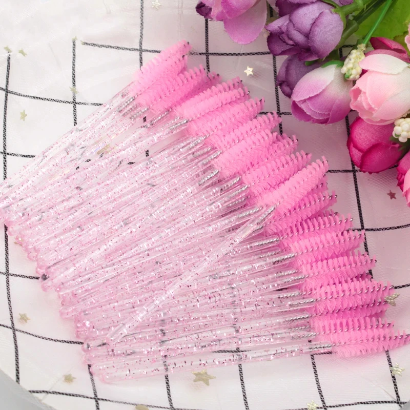 500 pcs Disposable Crystal Eyelash Brush Diamond Boxed Eye Lash Eyebrow Brushes Mascara Wands Applicator Extension Makeup Tools