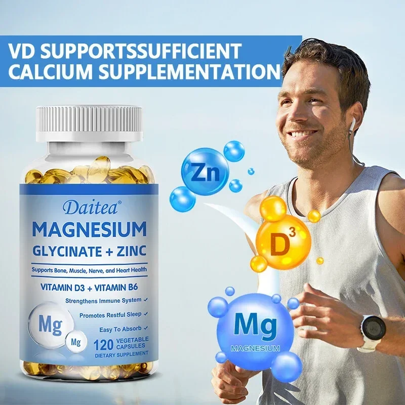 Magnesium + Zinc with Vitamin D3 and Vitamin B6 - Promotes Healthy Bones and Teeth, Heart, Nerve and Muscle Function, Non-GMO